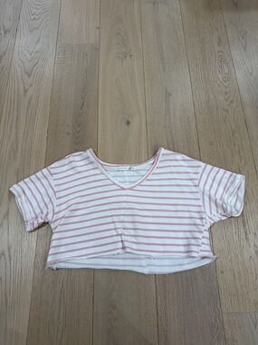 Altar’d State Pink & White Striped V-Neck Crop Top